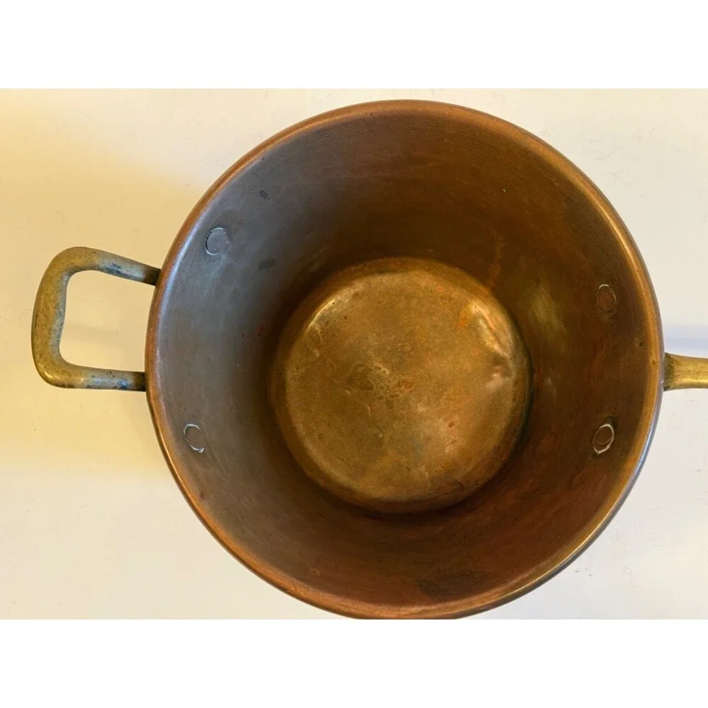 Vintage Italian Hammered Copper Small Polenta Pot Rame Lilium Italy Brass Handle
